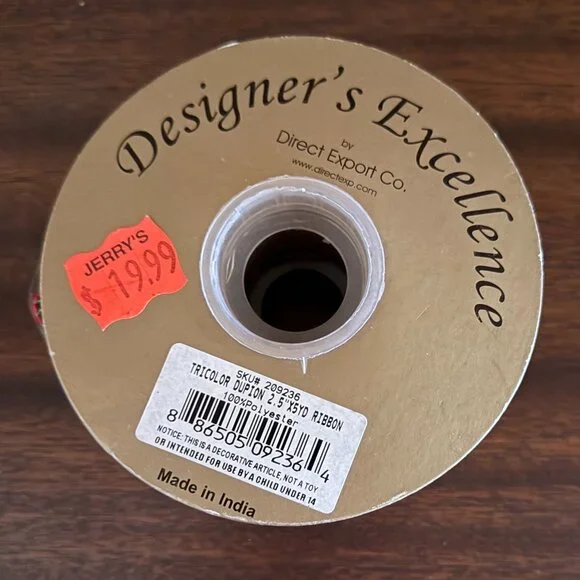 Velvet Stripe Dupion TriColor Wired Ribbon New Sealed - Picture 3 of 4